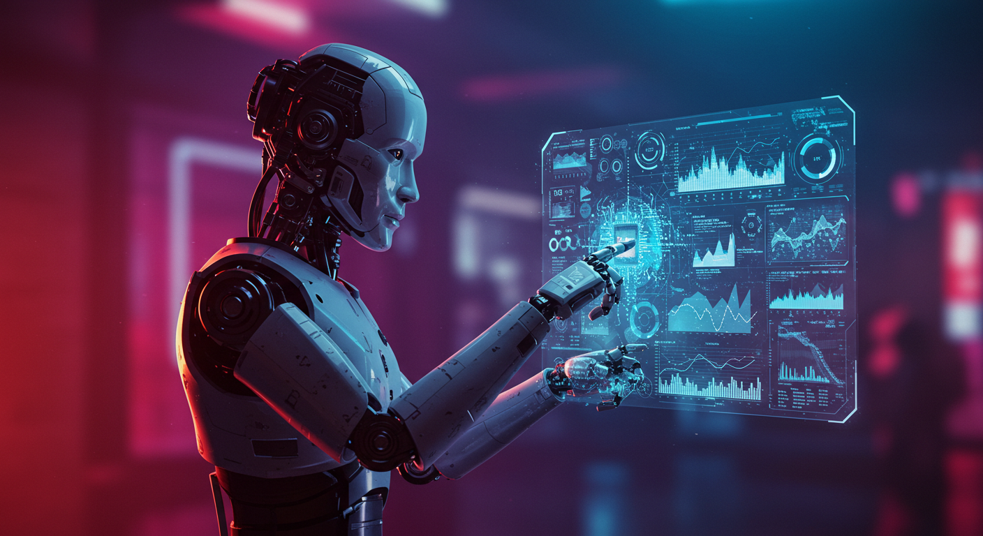 A futuristic AI robot analyzing big data