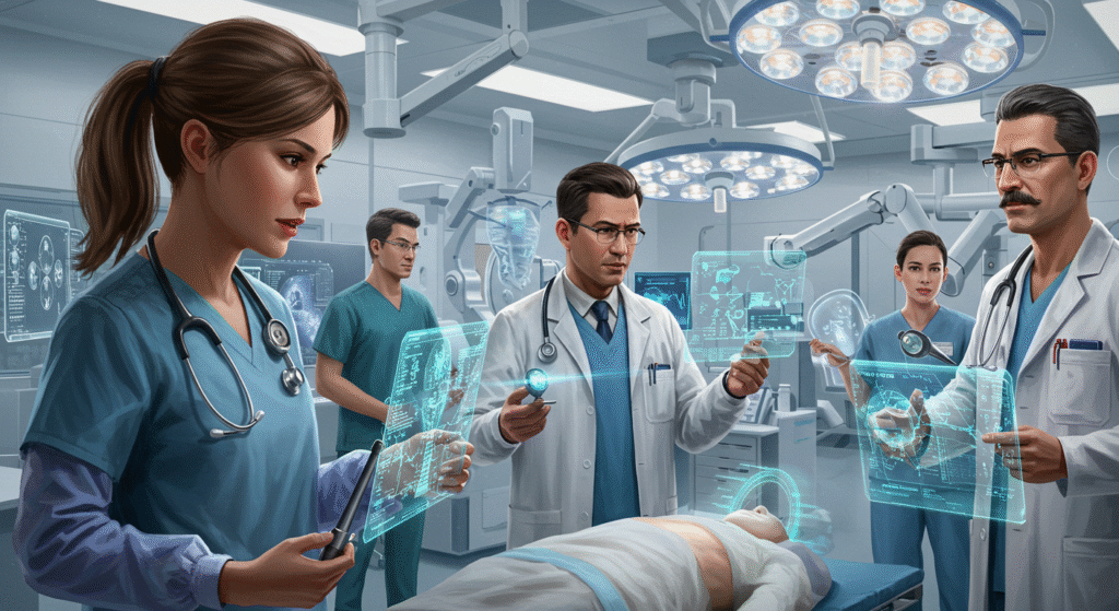 Doctors using AI-powered diagnostic tools